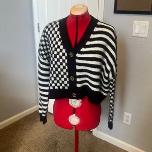 Hyfve sz M cropped Blk & Wht chkrd /striped Cardigan as shown brand new no tags